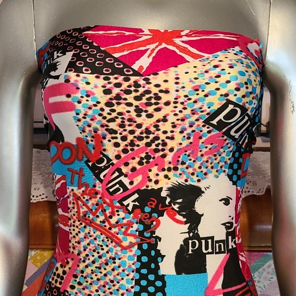 Punk London British tube dress Graffiti pop art handmade funky artsy colorful - Picture 2 of 9